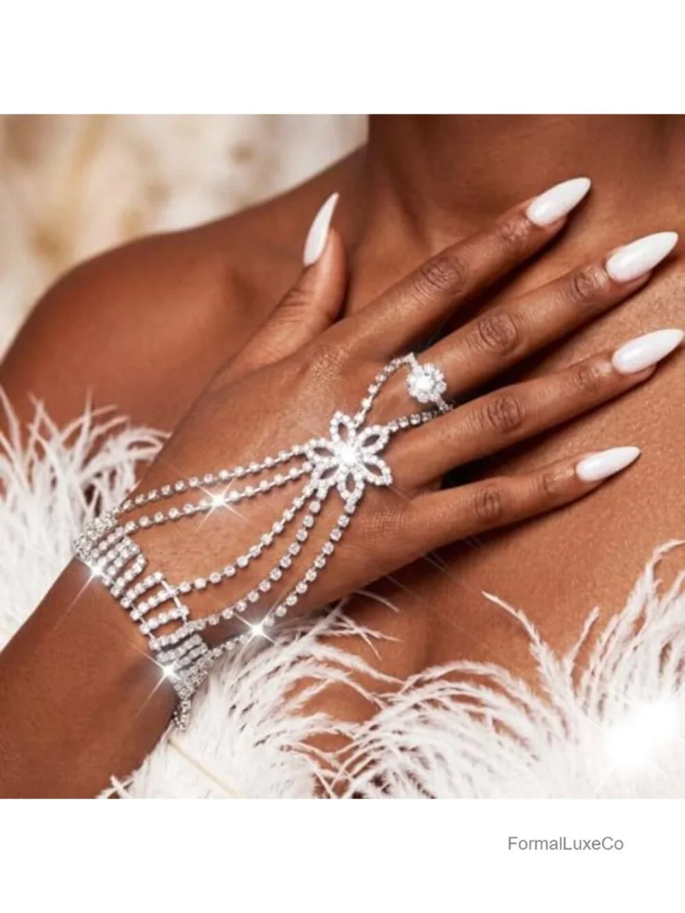 Fingerless Rhinestone Gloves Wedding Bridal Hand Chain Accessories